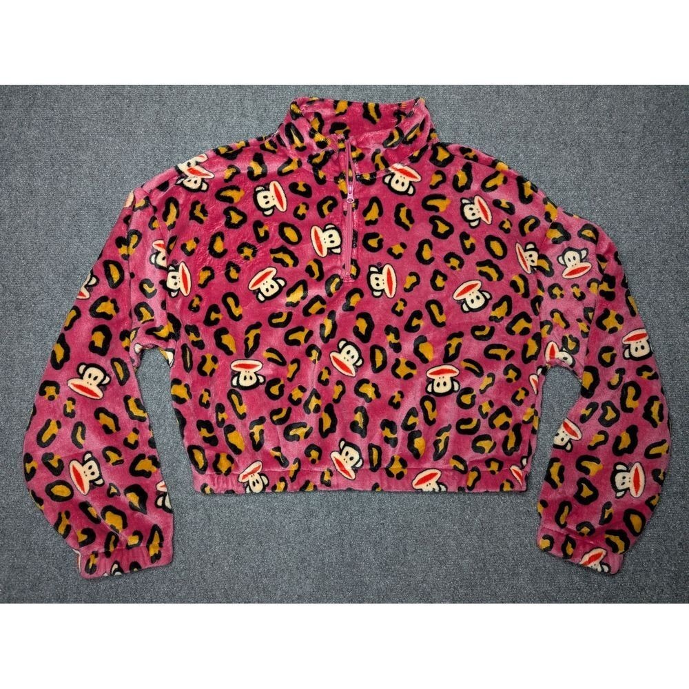 Paul Frank Juniors XS Fleece crop Sweater pullover 1/4 zip monkey animal print